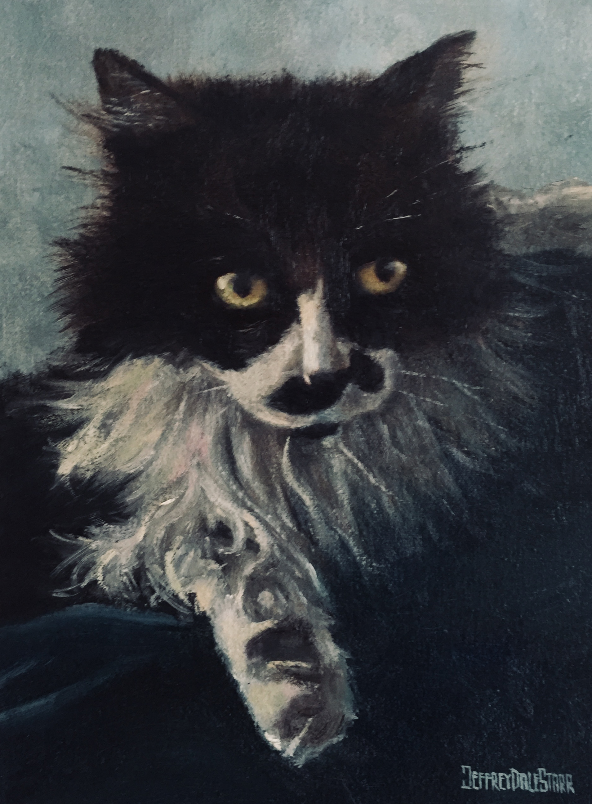 Oil painting "The Kitty with the Fish Mustache" by Jeffrey Dale Starr