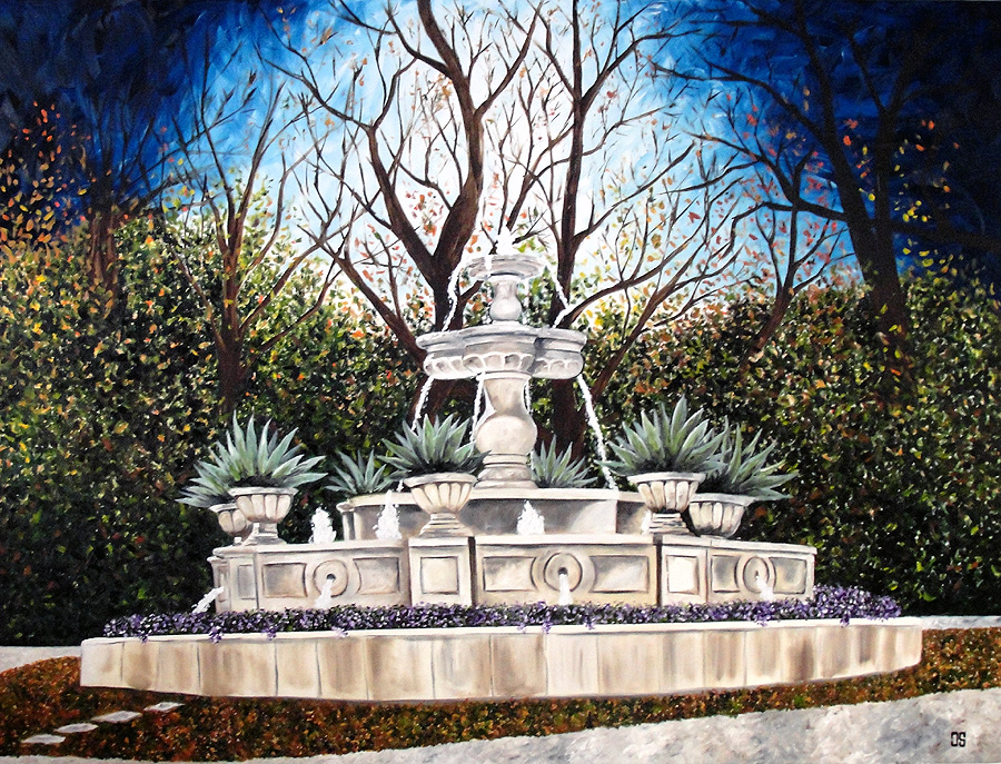 Oil painting "Priddy Fountain, Highland Park" by Jeffrey Dale Starr