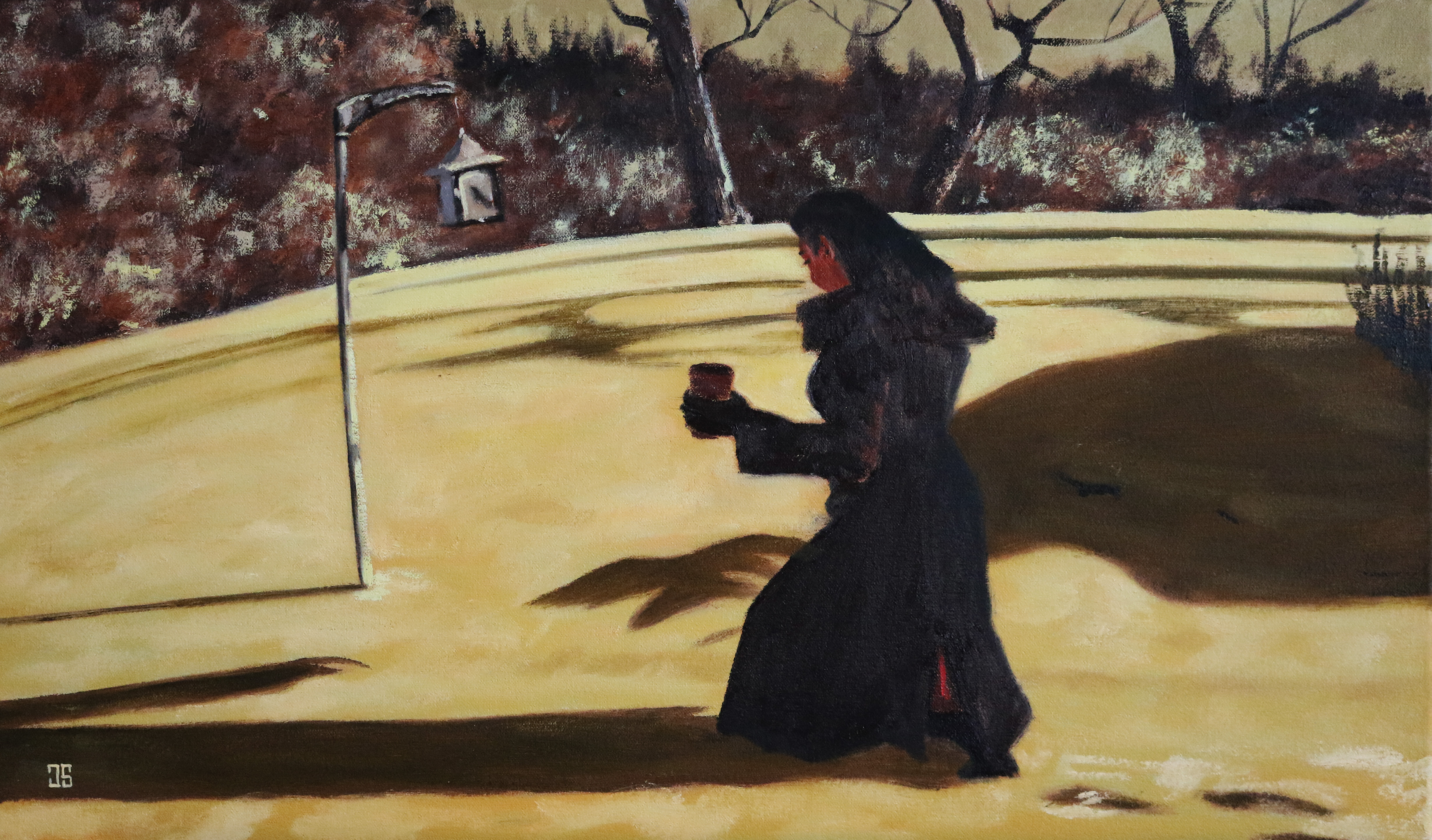 Oil painting "Feeding the Birds Midwinter" by Jeffrey Dale Starr