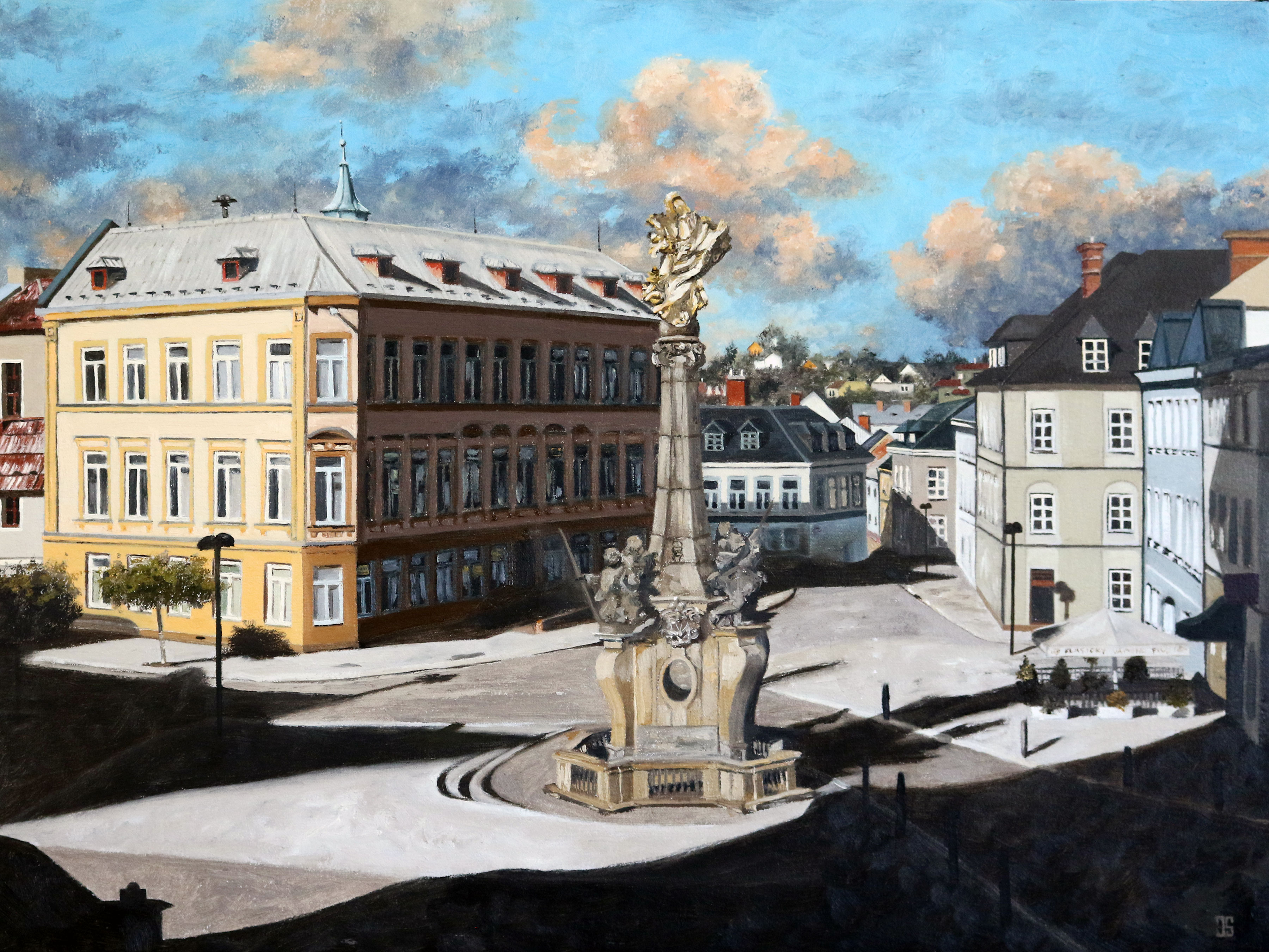 Oil painting "Main Square, Sternberk, Czech Republic" by Jeffrey Dale Starr