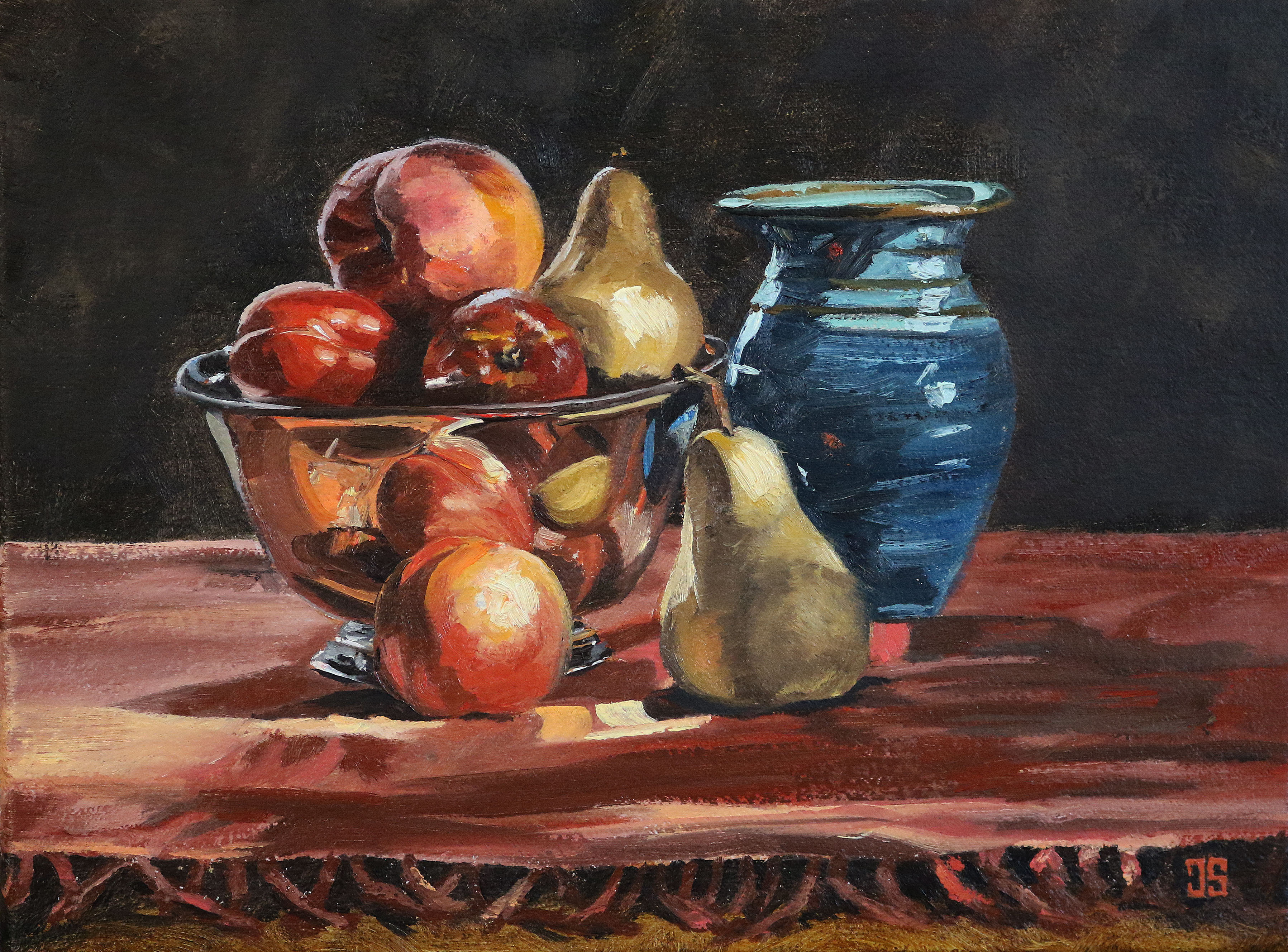 Oil painting "Peach, Pears, Nectarines" by Jeffrey Dale Starr