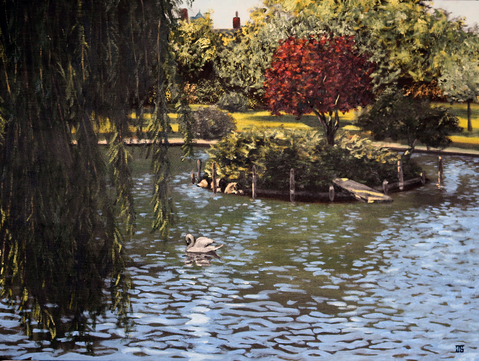 Island with Swan in Boston Public Garden by Jeffrey Dale Starr