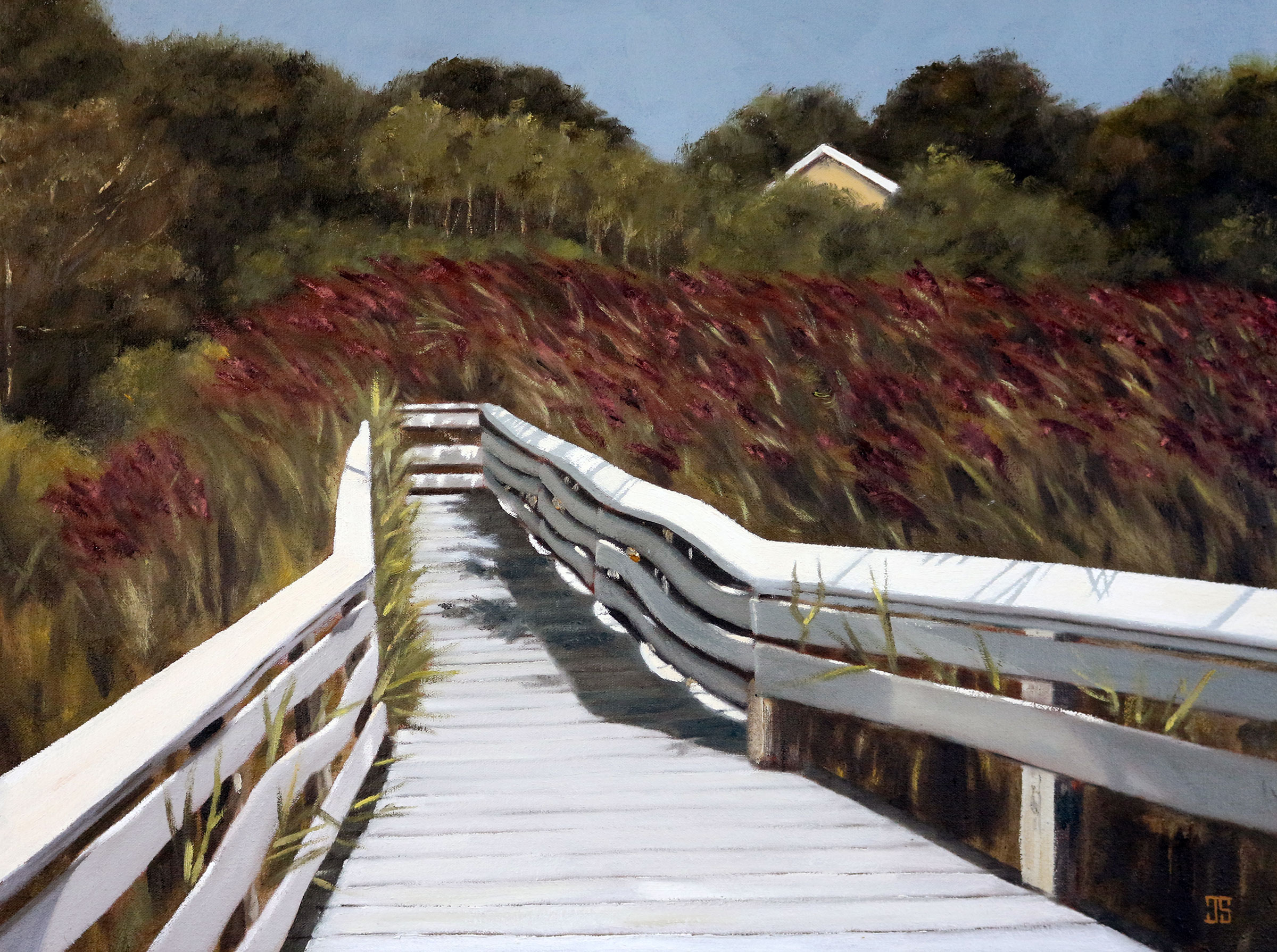 Oil painting "Swan Pond Boardwalk, Cape Cod" by Jeffrey Dale Starr